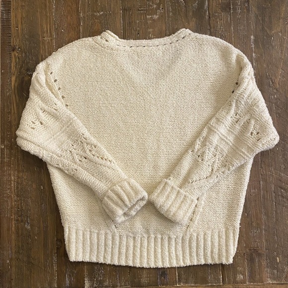 Pilcro Anthropologie Sweater Womens XS Ivory Cable Knit Boho Merino Wool Blend - Picture 4 of 10